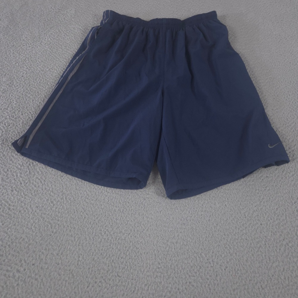 VINTAGE Nike Shorts Mens Large Navy Blue Dri-FIT Lined Running 7" Jogging Y2K